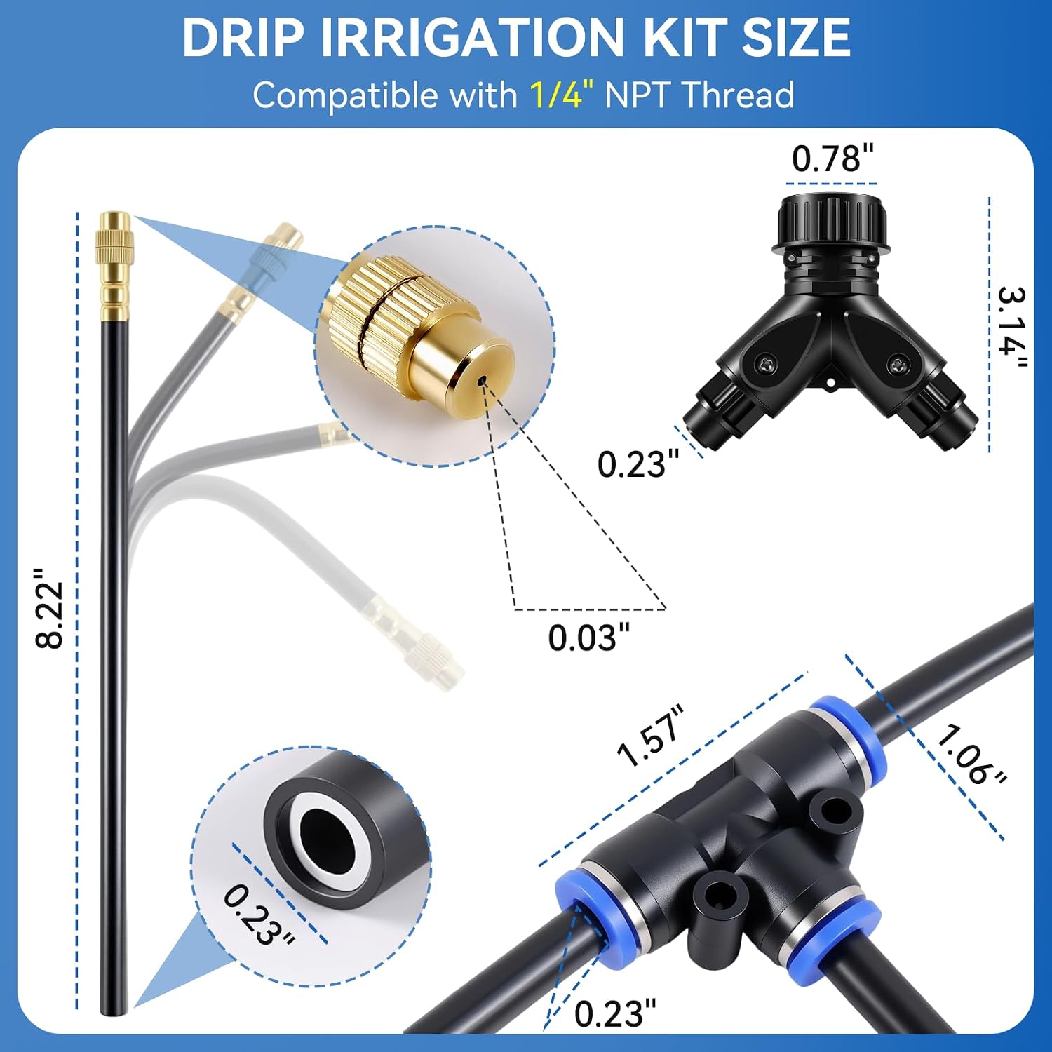 Drip Irrigation System 100FT 1/4" (17PCS Nozzles) for Garden, 83 PCS Leak-Proof Garden Watering System, 360° Adjustable
