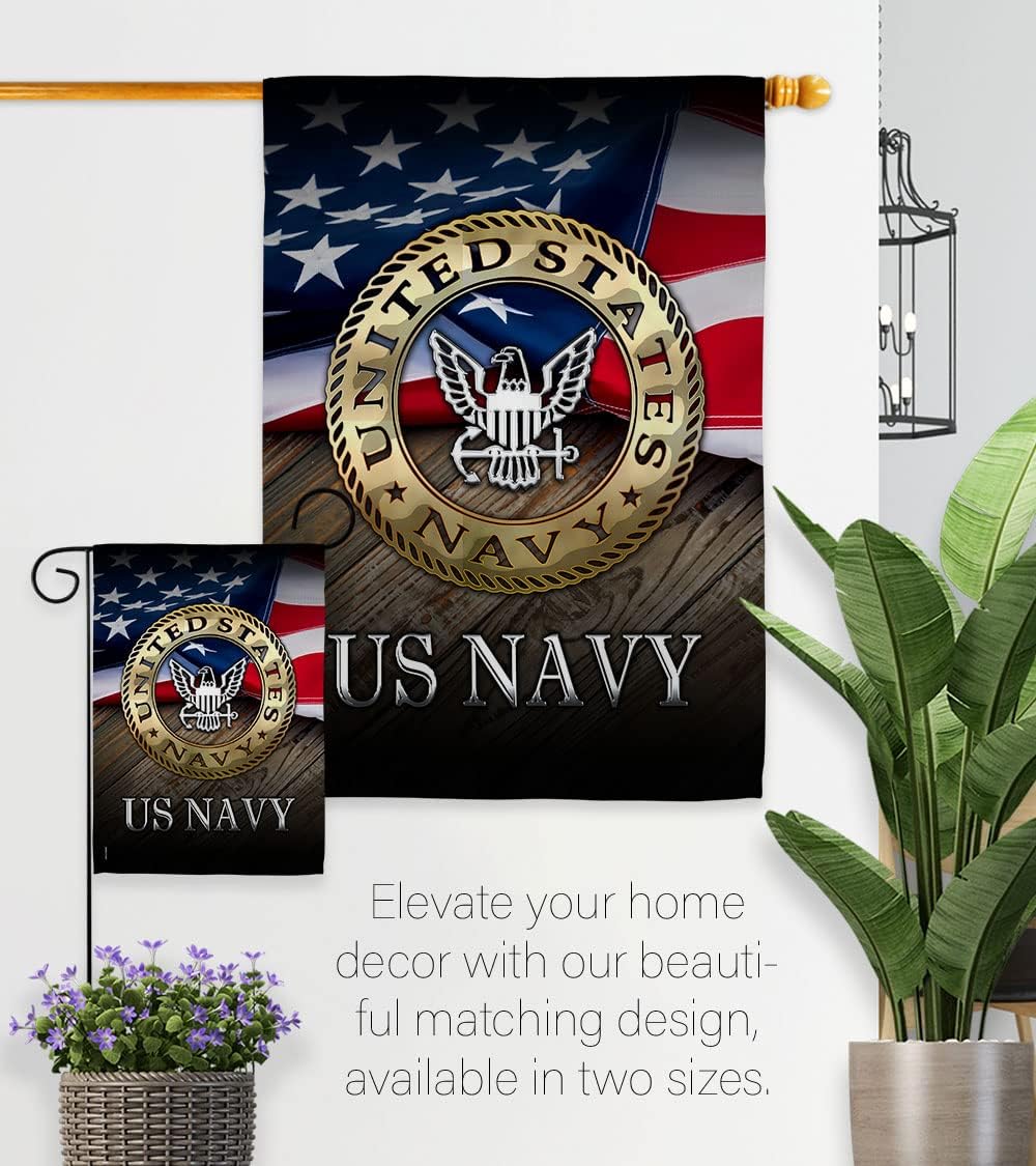 US Navy Garden House Flag - Set Armed Forces USN Seabee United State American Military Veteran Retire Official