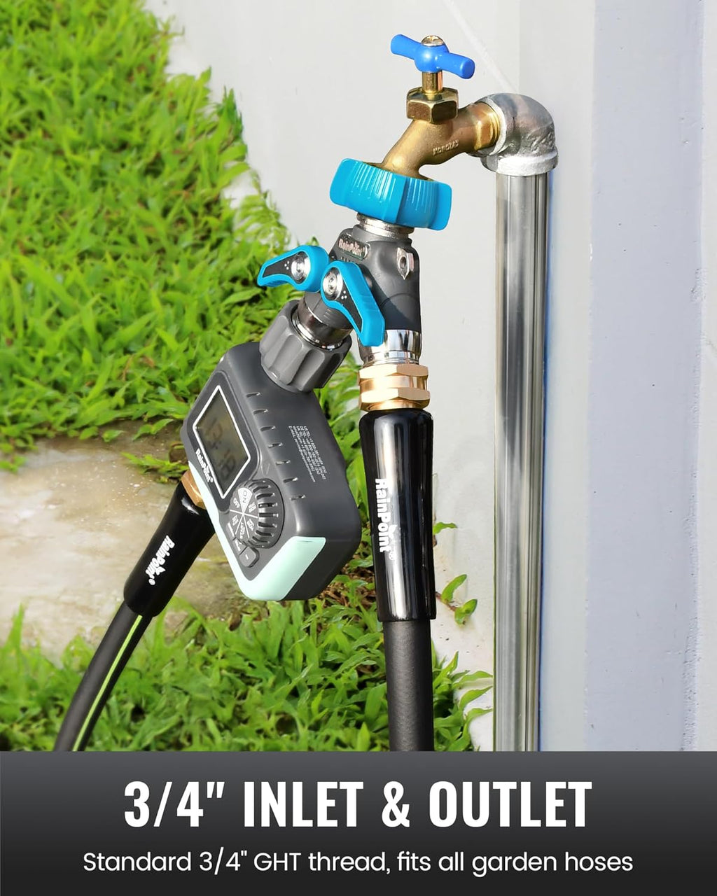 RAINPOINT Garden Hose Splitter 2 Way Heavy Duty,Water Hose Y Spigot Splitter with Shutoff Valves, 100% Metal Body