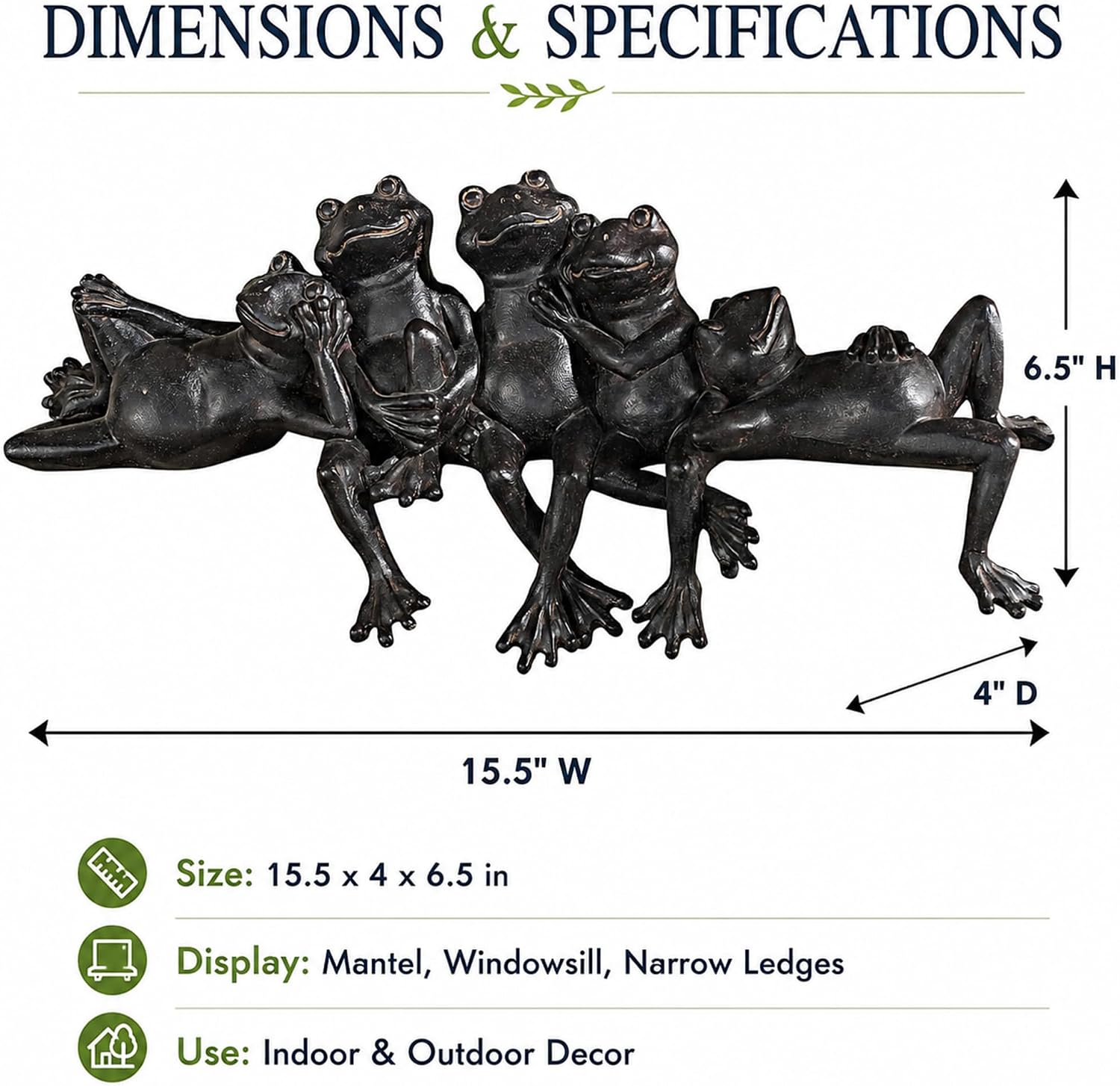Landhoow Vintage Bronze Frog Garden Statue 15.5" W Funny Resin Figurine | Fairy Garden Yard Decorations, Whimsical