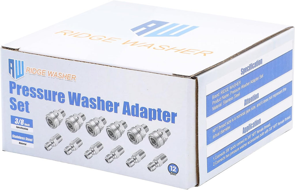 3/8" Pressure Washer Quick Connect Kit, Male NPT Thread | Stainless Steel, 5000 PSI, Power Washer Adapter Fittings,12