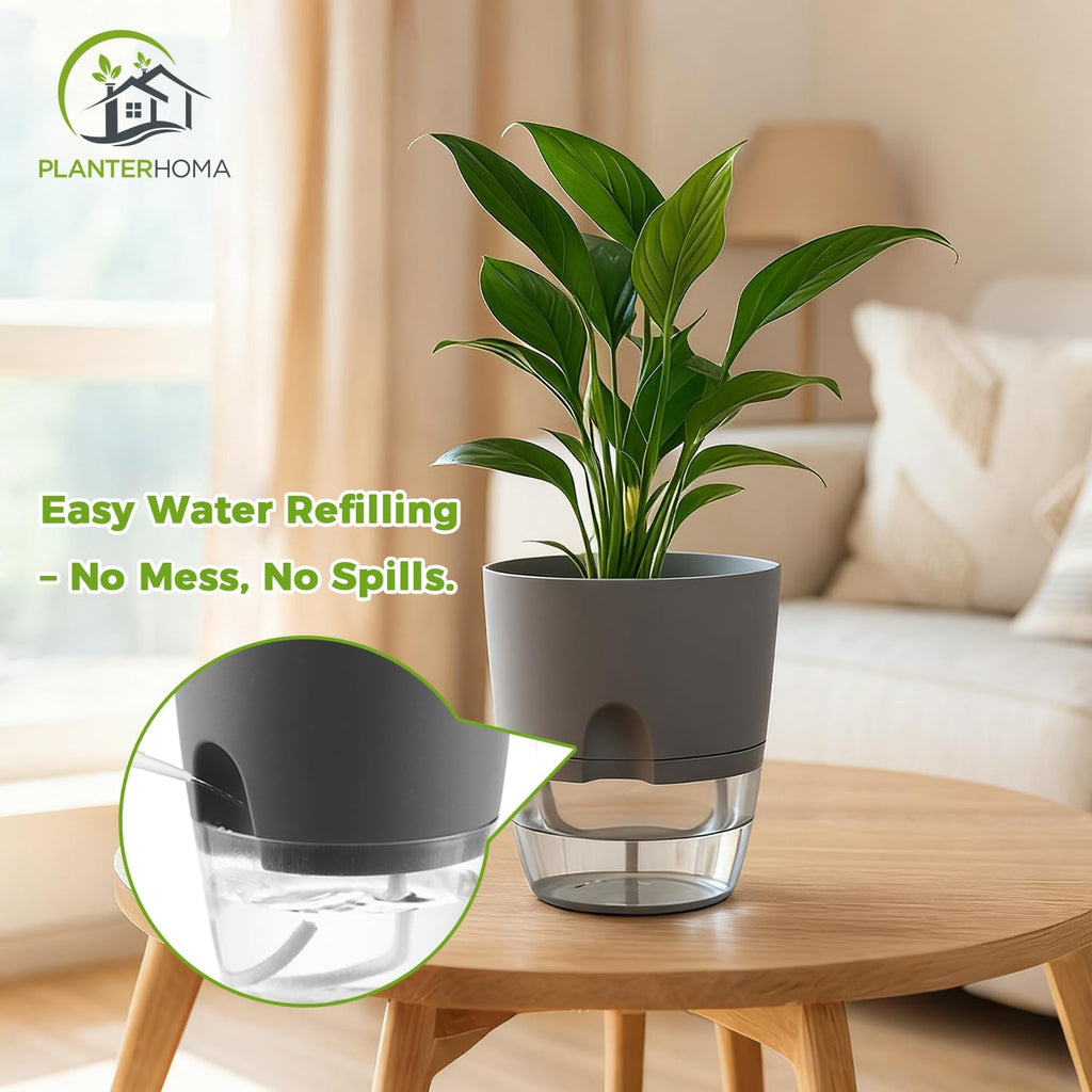 Planterhoma 5 Pack Self Watering Pots for Indoor Plants, 9 Inch Plant Pot Plastic Self Watering Planter for Orchid