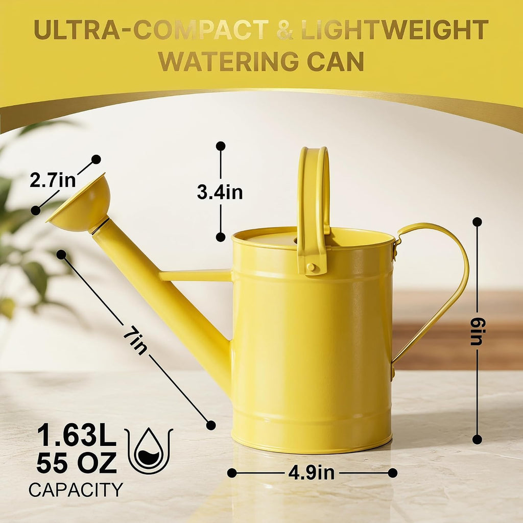 DUSVALLY Metal Watering Can, 55 oz Indoor Plant Watering Can, Yellow | 55 oz Watering Can • Long Spout • Removable