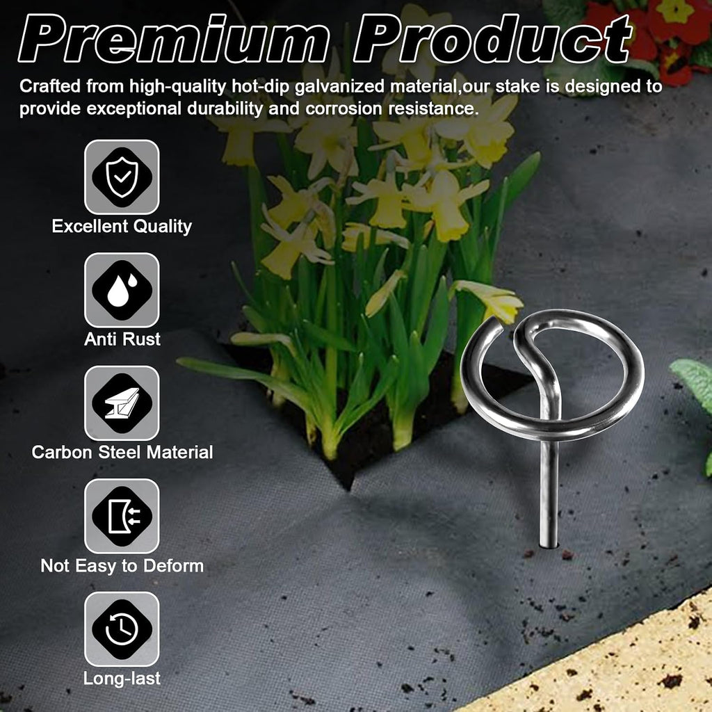 Heavy Duty Landscape Fabric Pins 8 Gauge 120 Pack with Pick Hook, 6 Inch Galvanized Round Head Garden Stakes for Weed