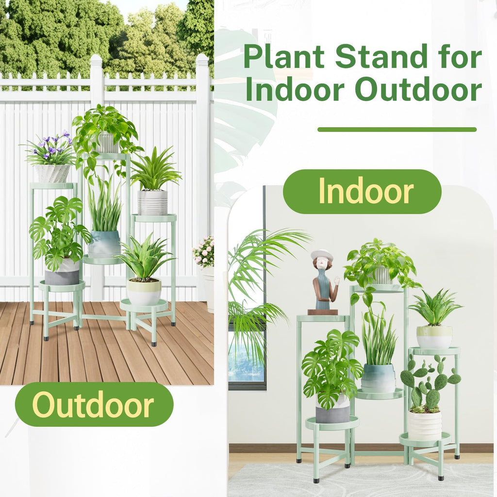iDavosic.ly Plant Stand Indoor Outdoor, 6 Tier Metal Corner Shelf, Green | Tiered Flower Display Holder, Folding Multi