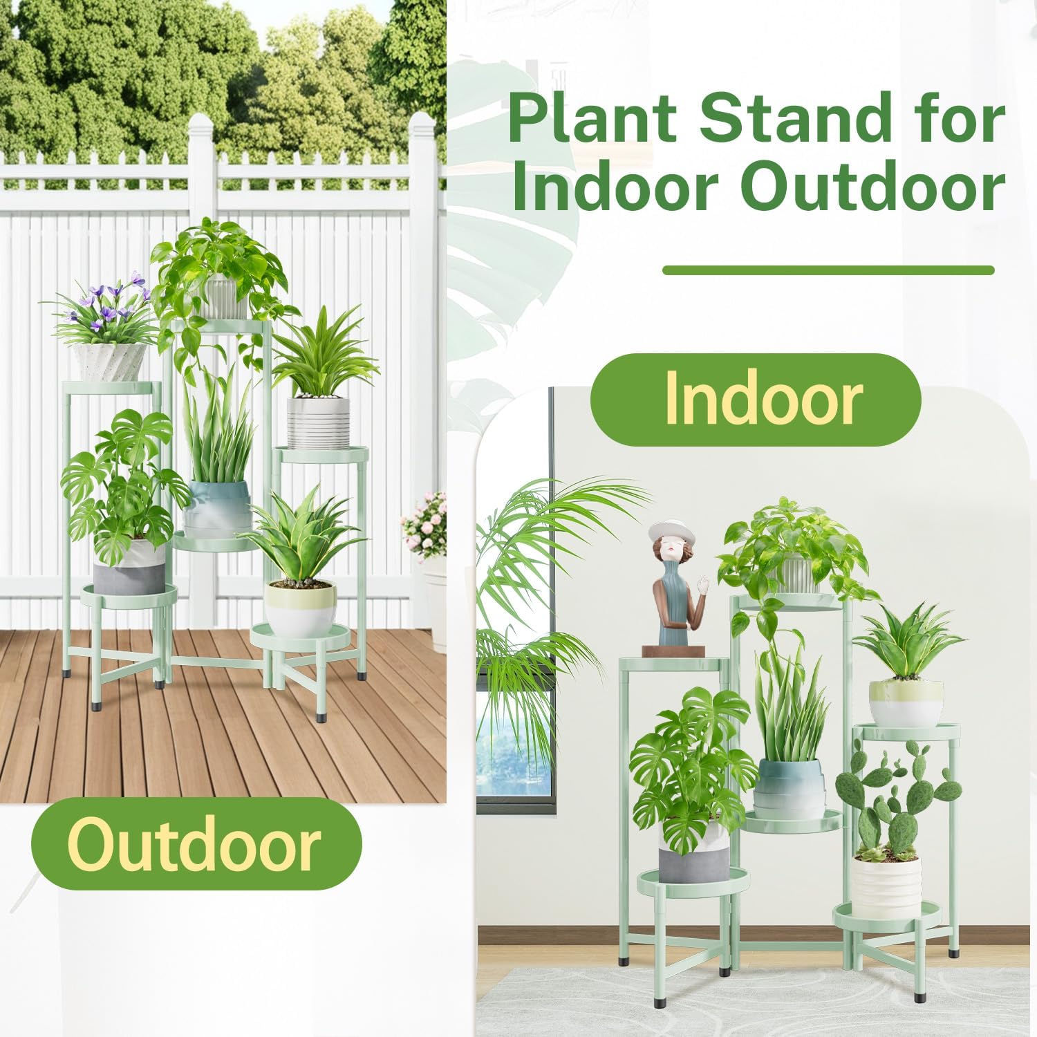iDavosic.ly Plant Stand Indoor Outdoor, 6 Tier Metal Corner Shelf, Green | Tiered Flower Display Holder, Folding Multi