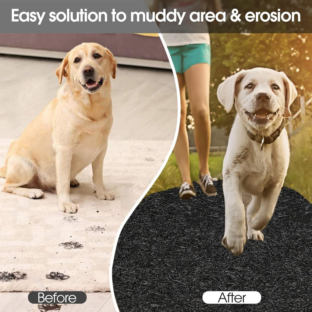 Harmiden 2 Pack Recycled Rubber Mulch Mat Roll Black Permanent Mulch Walkway Pathway for Landscaping Outdoor 8' x 2'