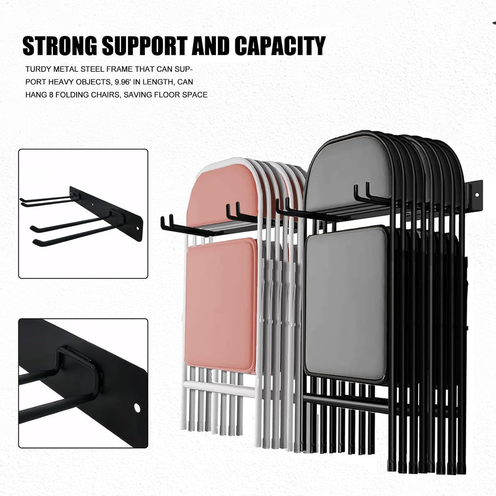 2Pack Folding Chair Storage Rack, Chair Hangers for Garage Wall, Garage Tool Organizer Wall Mount, Heavy Duty Garden