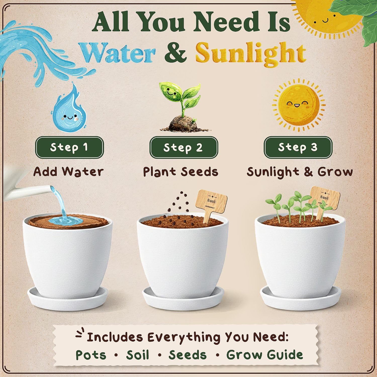 Organic Non-GMO Herb Seeds for Planting (Herb Garden Starter Kit) | For Indoor or Outdoor Growing; USDA Certified