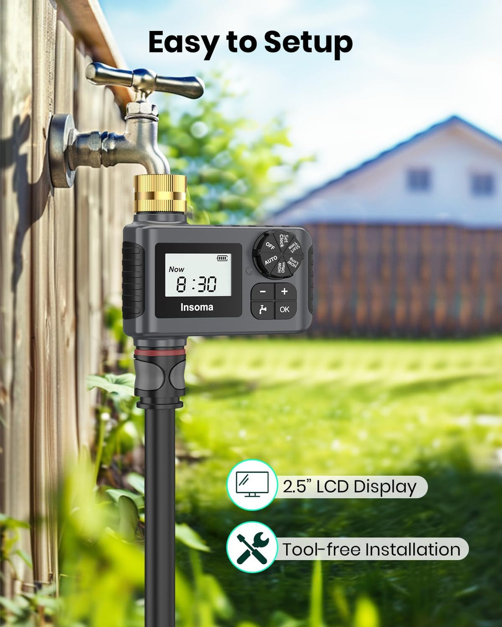 2 PCS Water Timer with Brass Inlet, Water Sprinkler Timer with Rain Delay/Manual/Automatic Drip Irrigation and Lawn