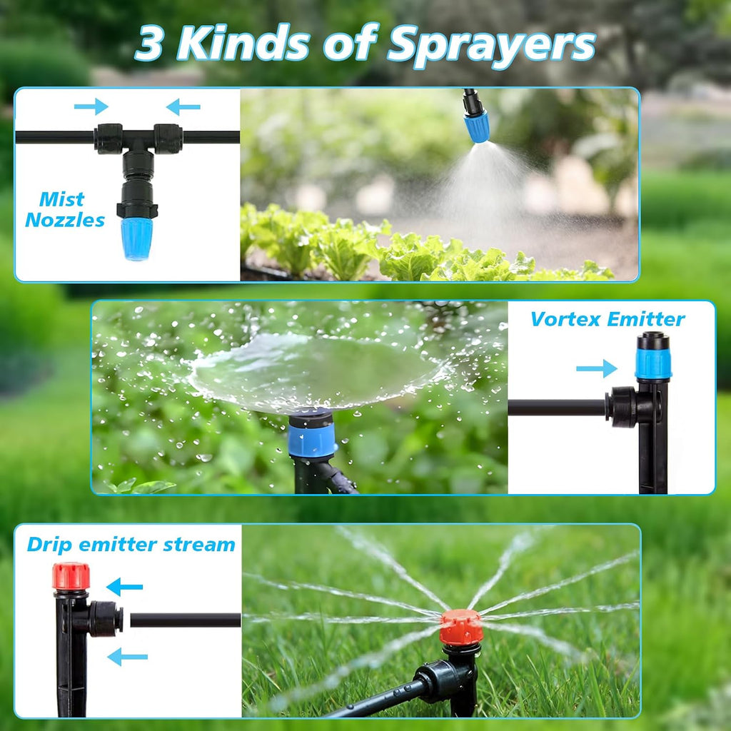 230FT Drip Irrigation System with 1/4" & 1/2" Tubing | Automatic Garden Watering System, Adjustable Spray Nozzles &