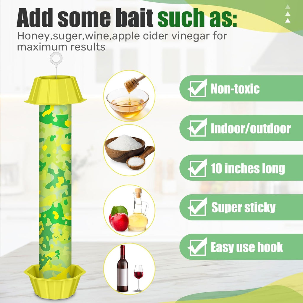 Qualirey 8 Pcs Sticky Fly Trap Fly Stick with Hanging Hook Adhesive Flying for Indoor Outdoor Trap Houseflies and
