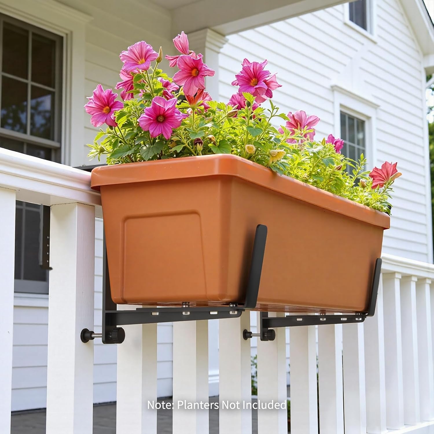 Window Box Brackets, Adjustable Planter Box Brackets, Heavy Duty Iron Flower Box Brackets for Railings, with Enhanced