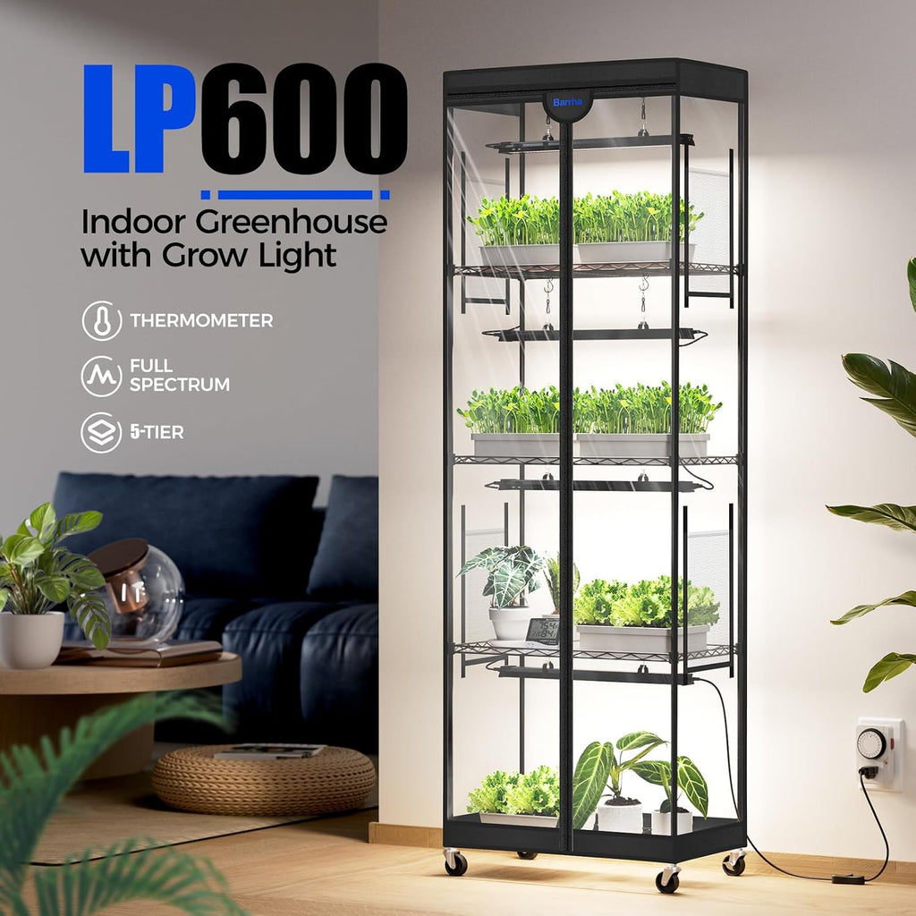 Barrina LP600 Indoor Greenhouse with Grow Light, 5 Tier Stand with Tent | Adjustable Shelf, 100W TX-S25 1.6FT 5000K