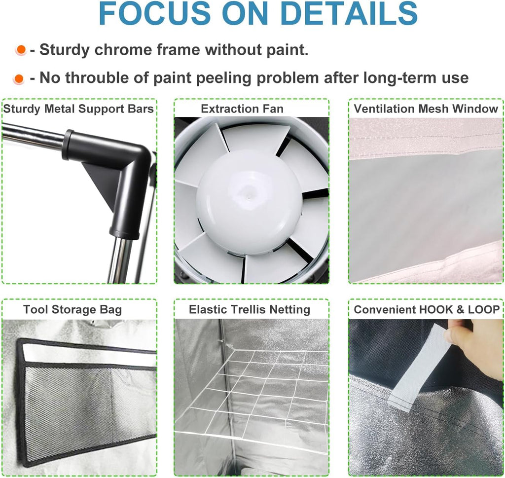 Grow Tent Kit Complete System High Reflective Mylar Indoor Grow Tent Hydroponics Growing Tent with Full Spectrum LED