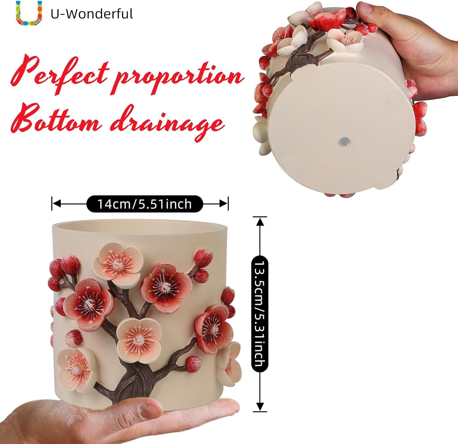Unique Planters - 5inch 3D Petal Cute Plant Pots for Indoor Plants | Decorative Pots for Plants Indoor with Drainage