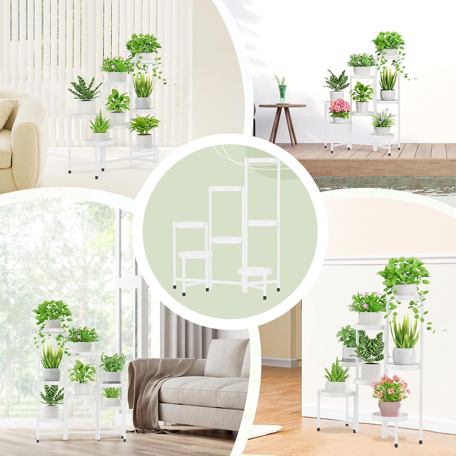 iDavosic.ly Plant Stand Indoor Outdoor, 7 Tier Metal Corner Shelf, White | Tiered Flower Display Holder, Folding Multi