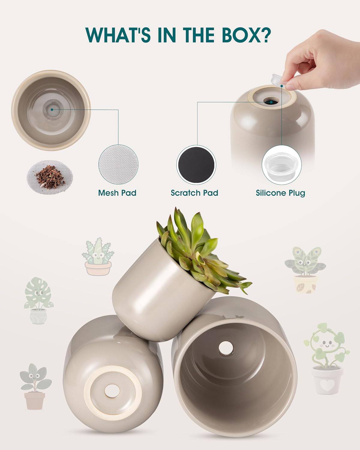 vancasso Ceramic Plant Pots, 4+5+6 inches, Set of 3, Planters with Drainage Hole, Flower Pots Planters Pots for Indoor