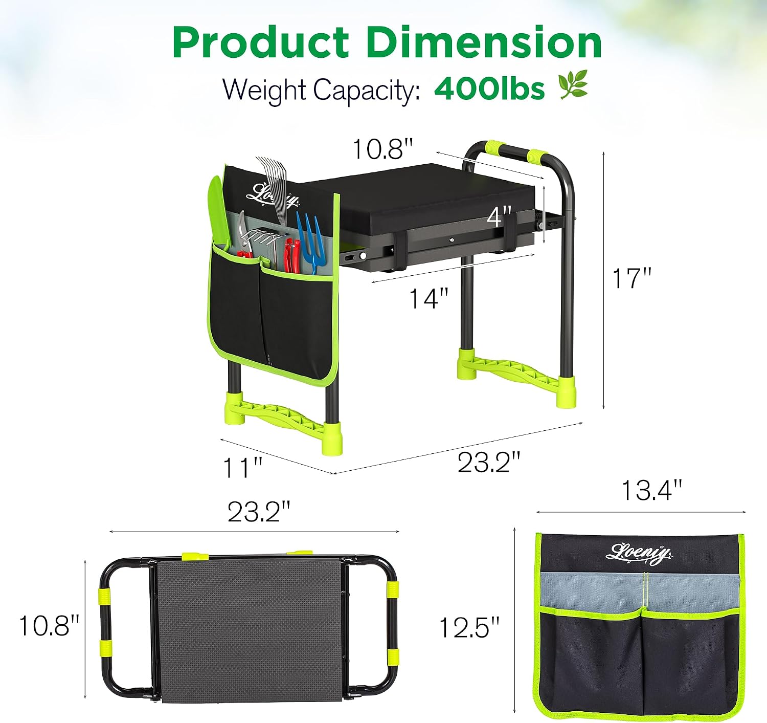 10.8” Wide Garden Kneeler and Seat, Heavy Duty Foldable Garden Stool | Included Thickened Kneeling Pad, Portable