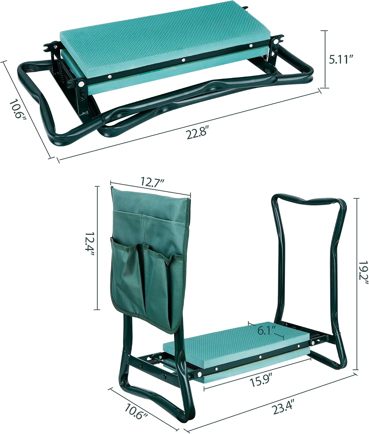 Folding Garden Kneeler Seat Garden Bench Stool with Handles, Multi-use Pouch, Heavy Duty Yard Gardening Chair with Soft