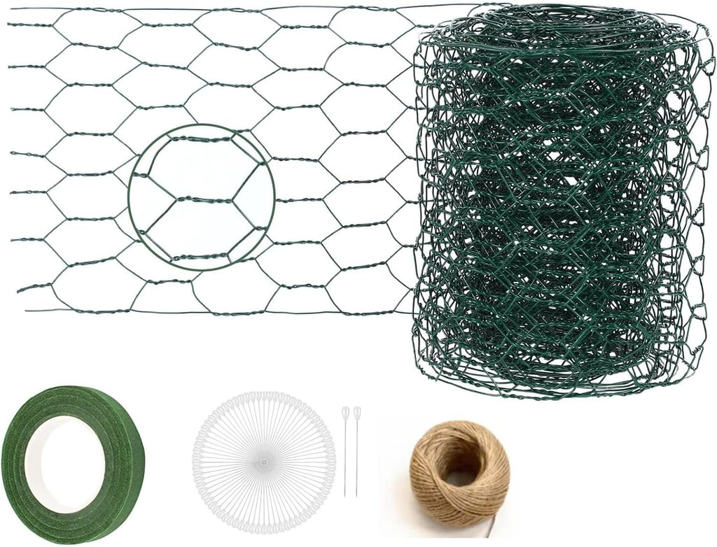 10cm*3m Chicken Wire Flower Arrangement Tools Kit,Floral Tape,Boutonniere Pin,Natural Jute Twine for Floral Arrangements