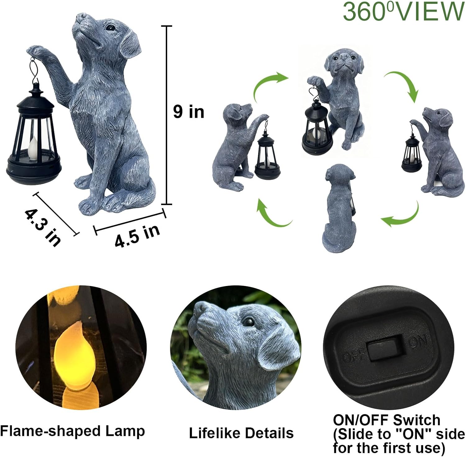 YODY Garden Statues Outdoor Garden Decor: Dog Statue with Solar Lantern for Yard Art Lawn Ornaments Porch Patio Balcony