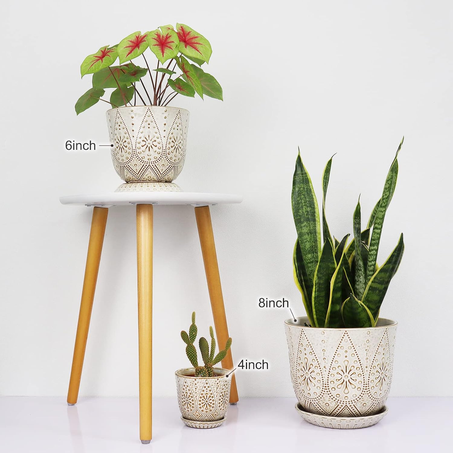 Gepege 8 Inch White Ceramic Plant Pot with Drainage & Saucer | Large ceramic plant pot with drainage hole, ceramic