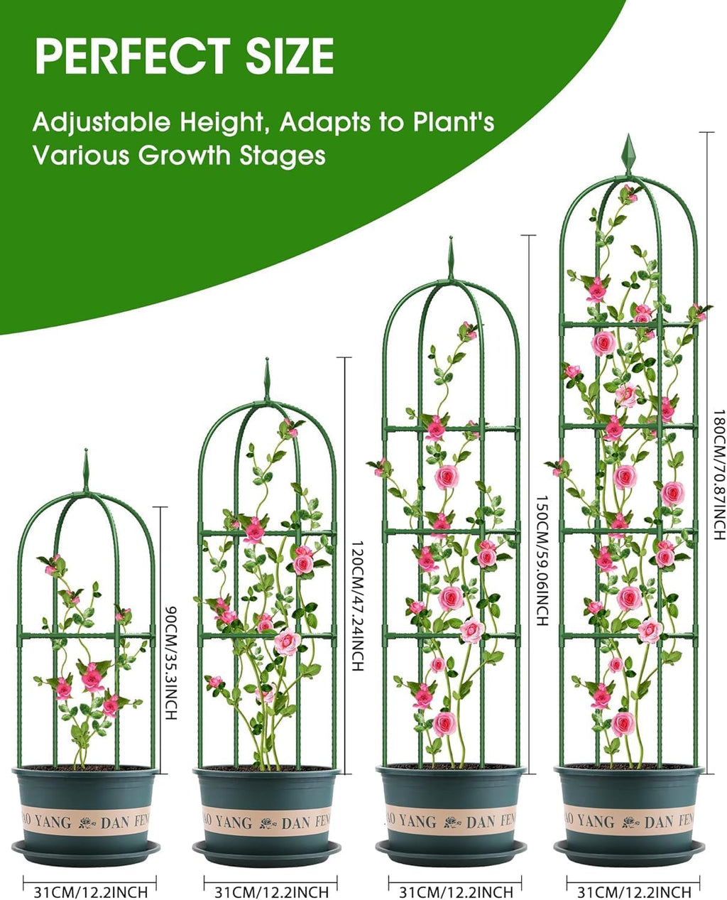 Garden Obelisk Trellis for Climbing Plants, 6FT Garden Obelisk Rustproof PE Coated Metal Potted Plant Climbing Support