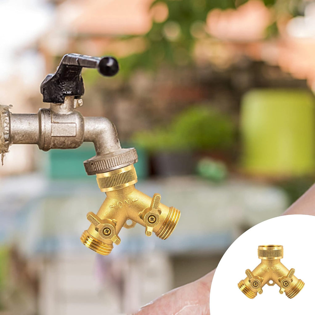 Hourleey Brass Garden Hose Splitter (2 Way), Solid Brass Hose Y Splitter 2 Valves with 2 Extra Rubber Washers (4 Pack)