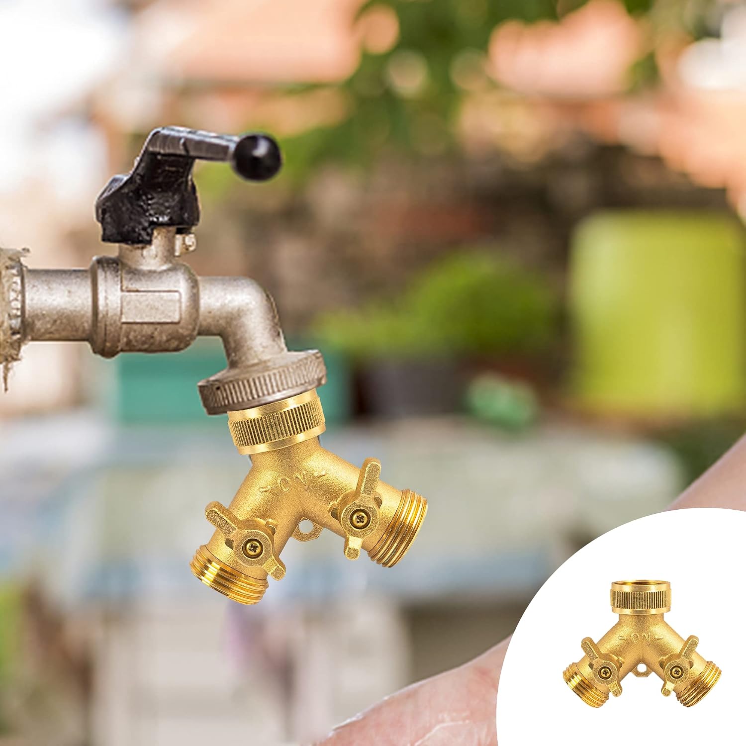 Hourleey Brass Garden Hose Splitter (2 Way), Solid Brass Hose Y Splitter 2 Valves with 2 Extra Rubber Washers (4 Pack)