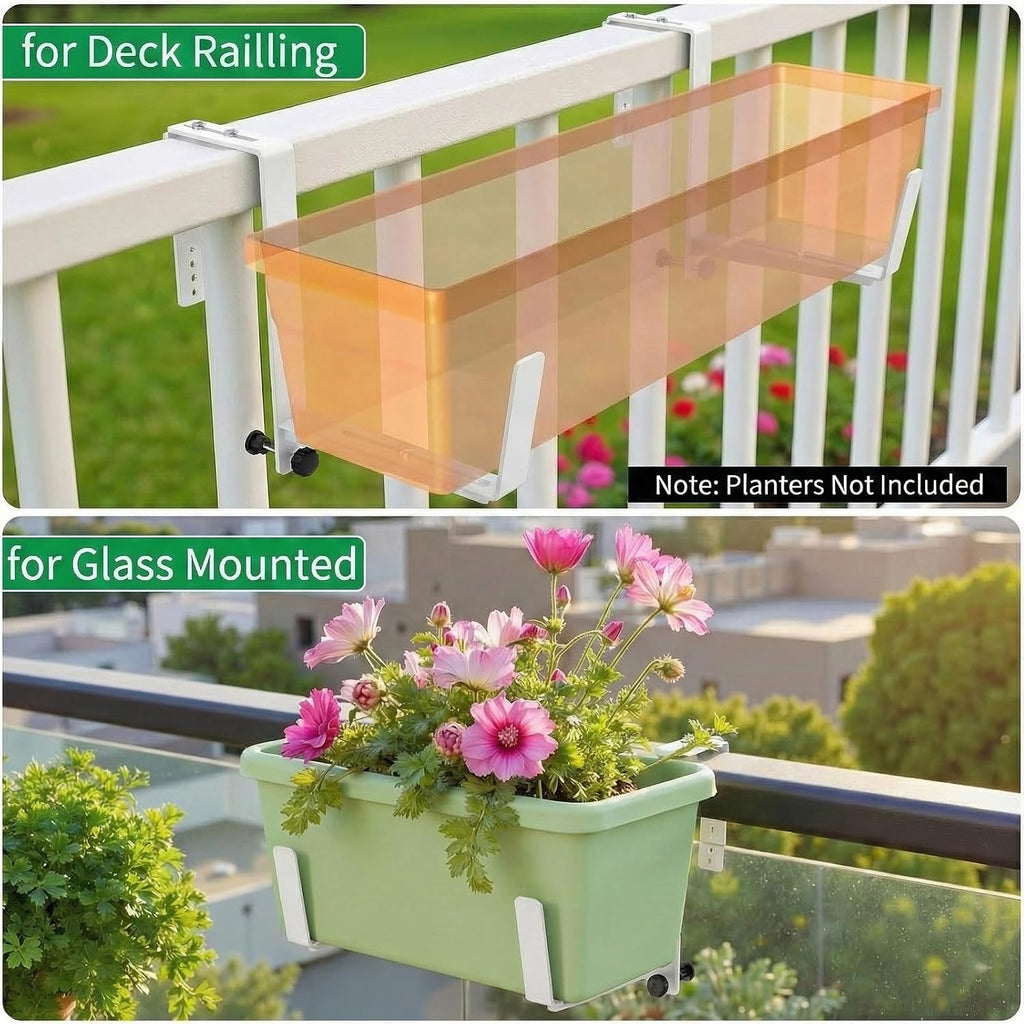 Window Box Brackets, Adjustable Planter Box Brackets, Heavy Duty Iron Flower Box Brackets for Railings, with Enhanced