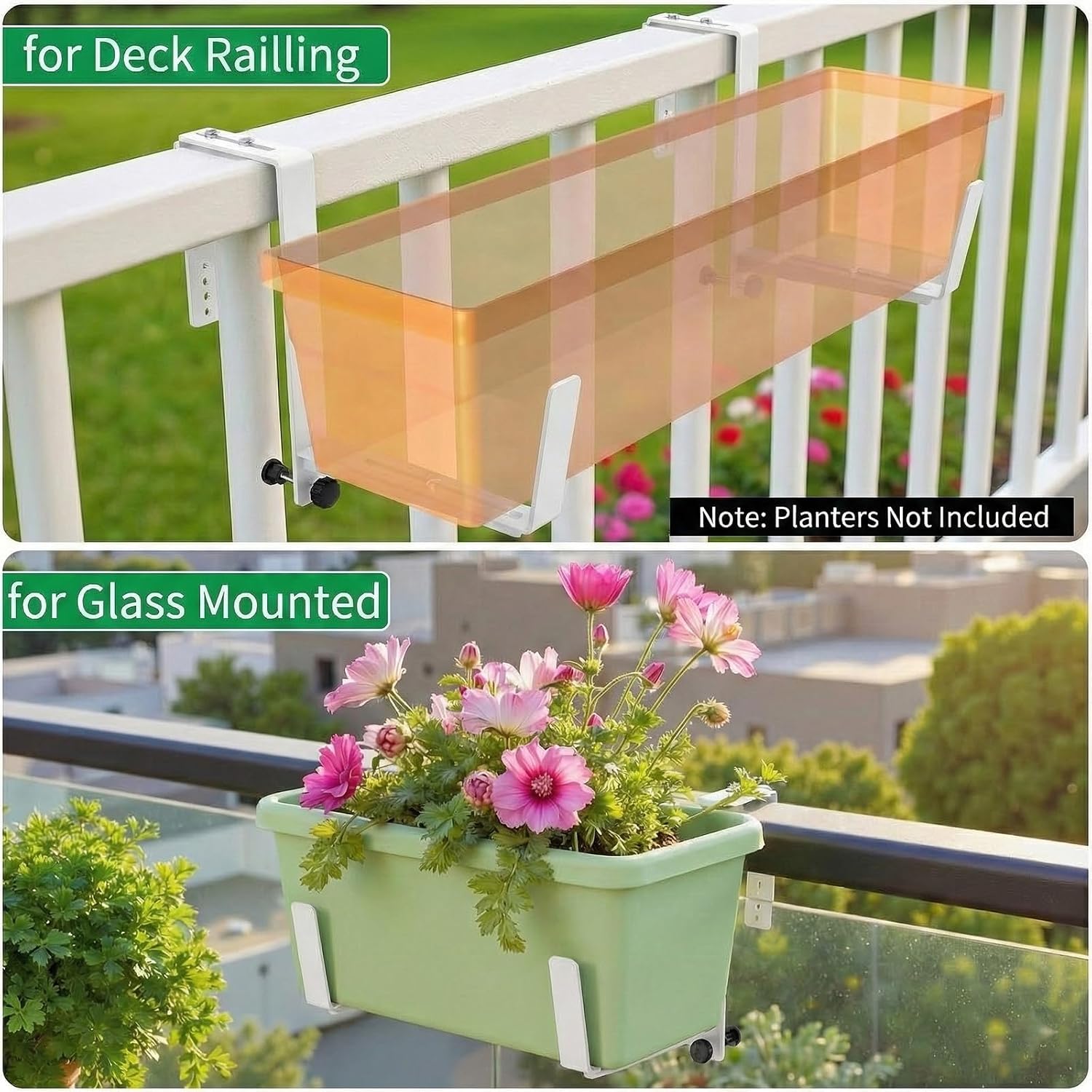 Window Box Brackets, Adjustable Planter Box Brackets, Heavy Duty Iron Flower Box Brackets for Railings, with Enhanced