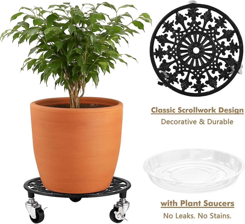 2 Pack Plant Caddy with Wheels 11 Inch Rolling Plant Stand for Large Plants Heavy Duty Plant Rollers Metal Plant Dolly