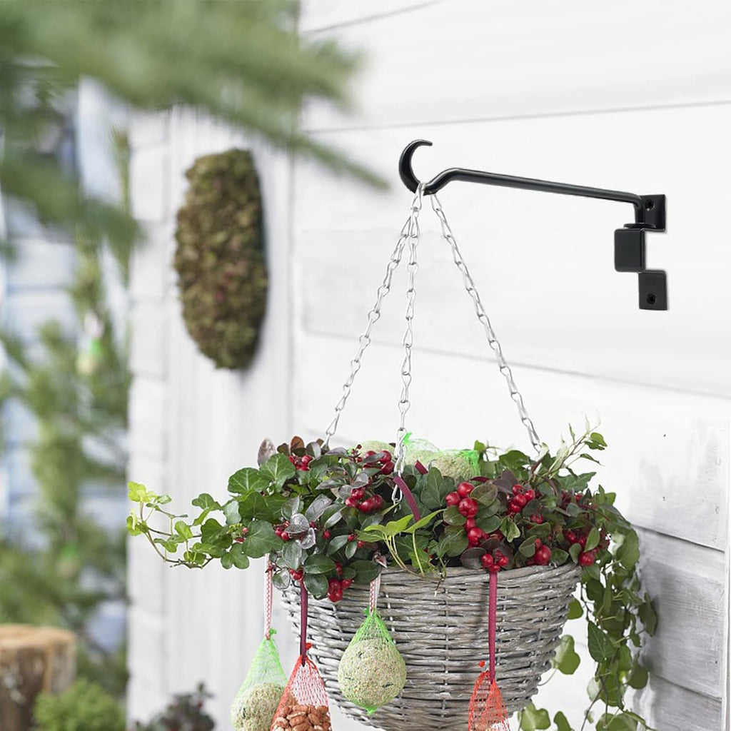 12 inch 2 Pack Swivel Plant Hangers Outdoor Heavy Duty - Black Iron Plant Hanging Hook Bracket for Flowers Baskets Pots