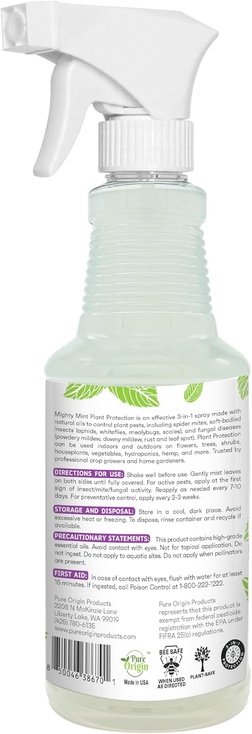 Mighty Mint Peppermint Oil Plant Protection Spray, 16 oz | Insect & Pest Control for Gnats, Spider Mites & Aphids