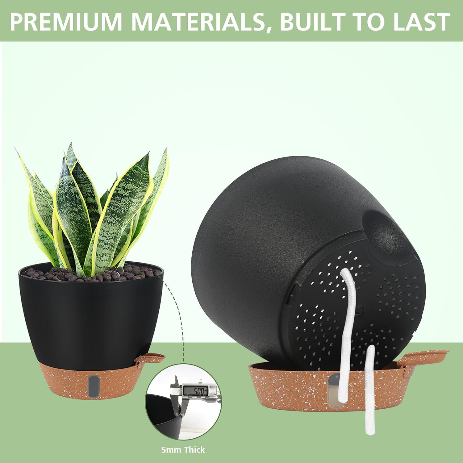 Self Watering Pots with Water Level Indicator, 12" 10" 9" 8" Large Plastic Flower Pots with Mesh Drainage Hole and