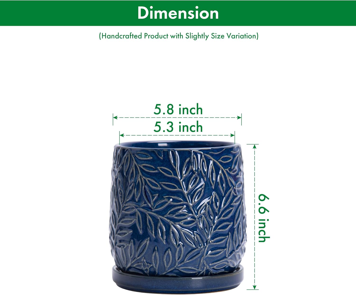 D'vine Dev Embossed Leaves Ceramic Planter, 6 in, Midnight Blue, 27-A-X-3 | Nature-Inspired Leaf Pattern, Handcrafted