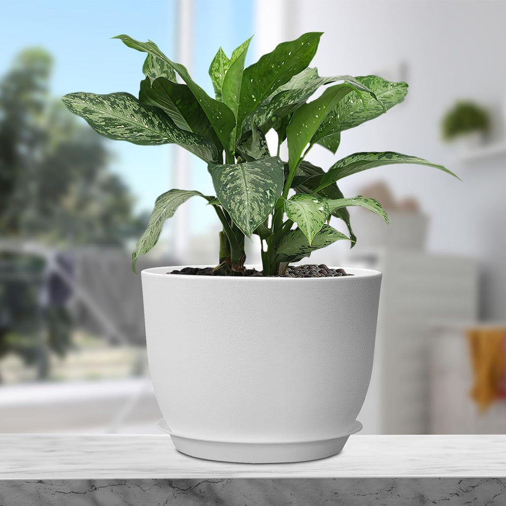 Meowell 12 inch Large Plant Pots, Plastic Planters with Drainage Holes and Saucers, Flower Pots for Indoor Outdoor