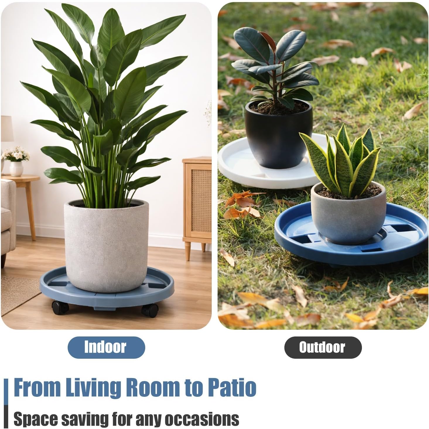 Party Zealot 5-Pack 13" Large Plant Caddy with Wheels Plastic Plant Dolly with Caster Flower Pot Mover Rollers Wheeled