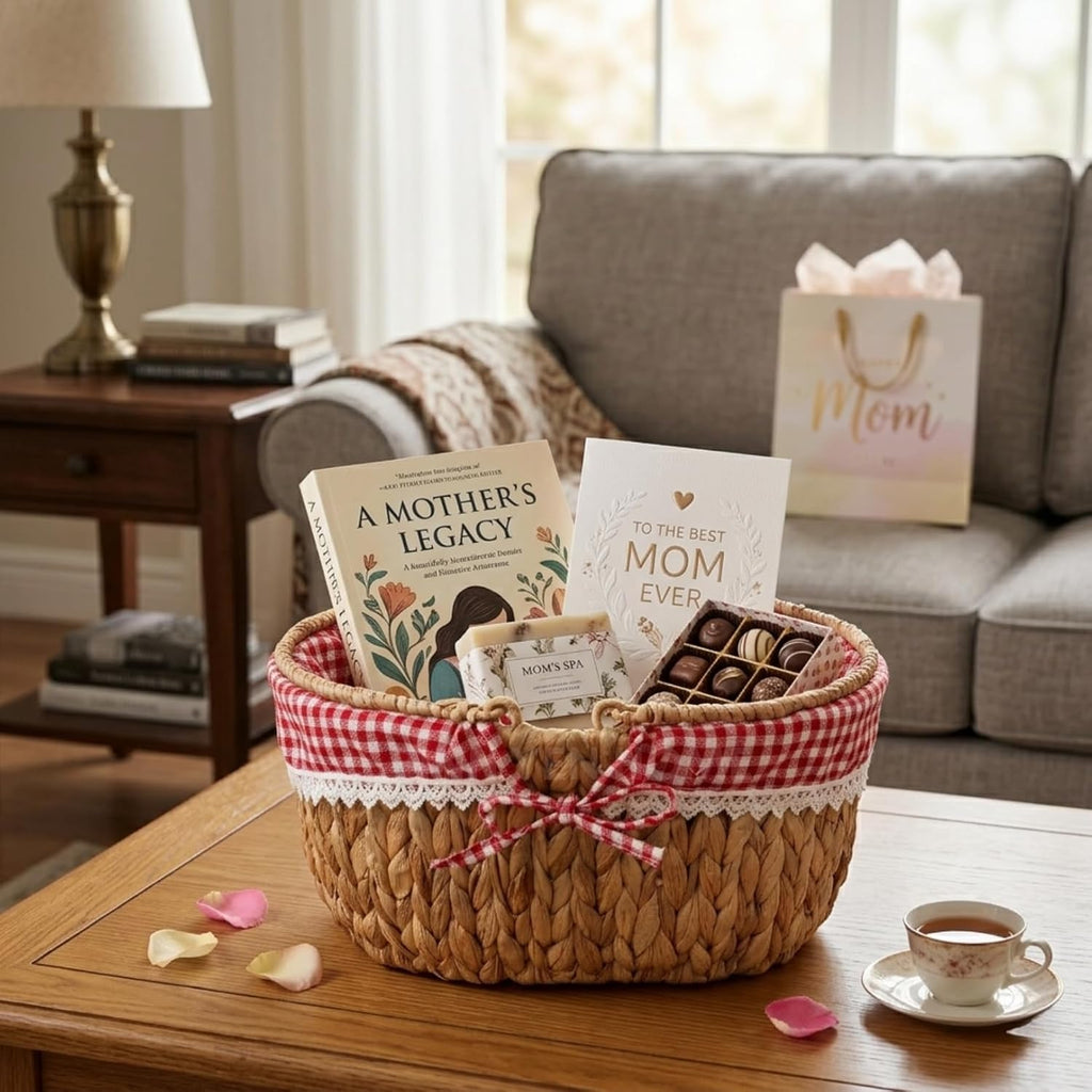 Wicker Basket with Handles and Lining, Handwoven Water Hyacinth Picnic Hamper, Oval Basket for Camping, Outdoor, Fruit