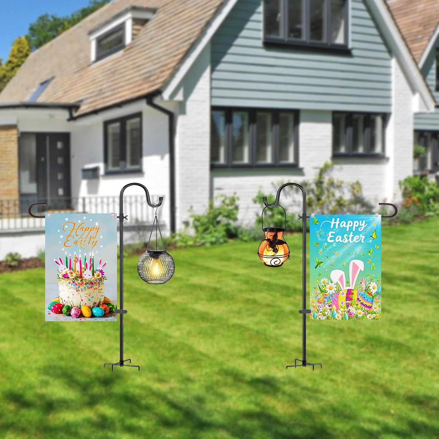 Garden Flag Pole Holder, Metal Garden Yard Flag Stand with Shepherd Hook | 46in Heavy Duty Metal Flag Holder