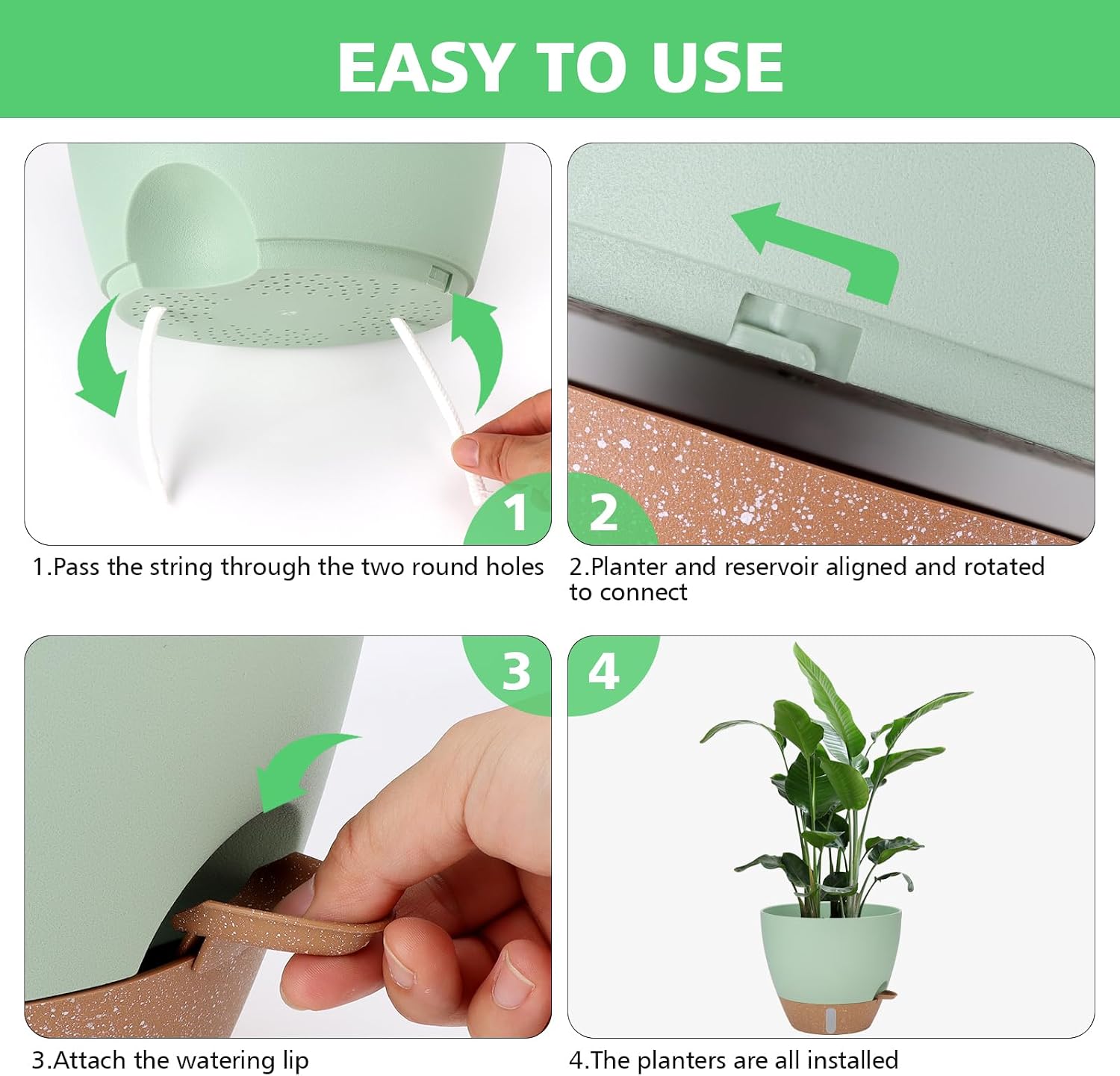 Self Watering Planter for Indoor Plants, 12" 10" 9" 8" Plastic Large Flower Pot Set with Water Level Indicator Deep