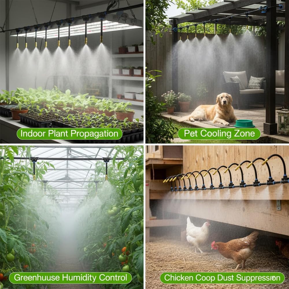 360° Adjustable Drip Irrigation System, 50FT Garden Watering Kit with 16 Nozzles, 5/16 Inch Hose, Atomizing System for