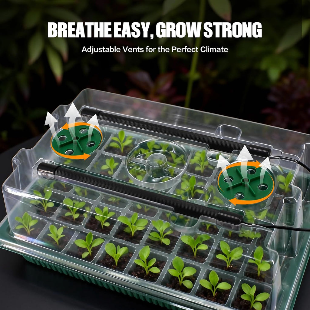 2 Pack 80 Cell Seed Starter Tray with Grow Light & Humidity Dome | Grow Light, Thicken Plant Starter Kit, Humidity