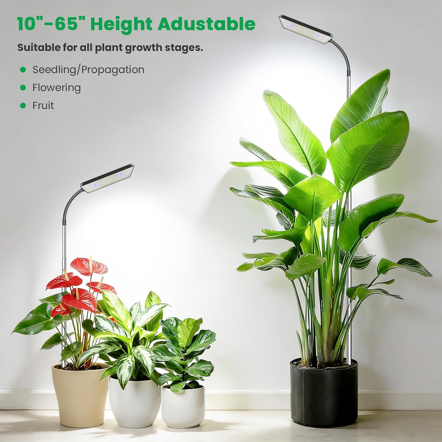 Plant Lights for Indoor Growing, 306LEDs Full Spectrum Grow Light | 7.9in Grow lights, 10-65in Height Adjustable for