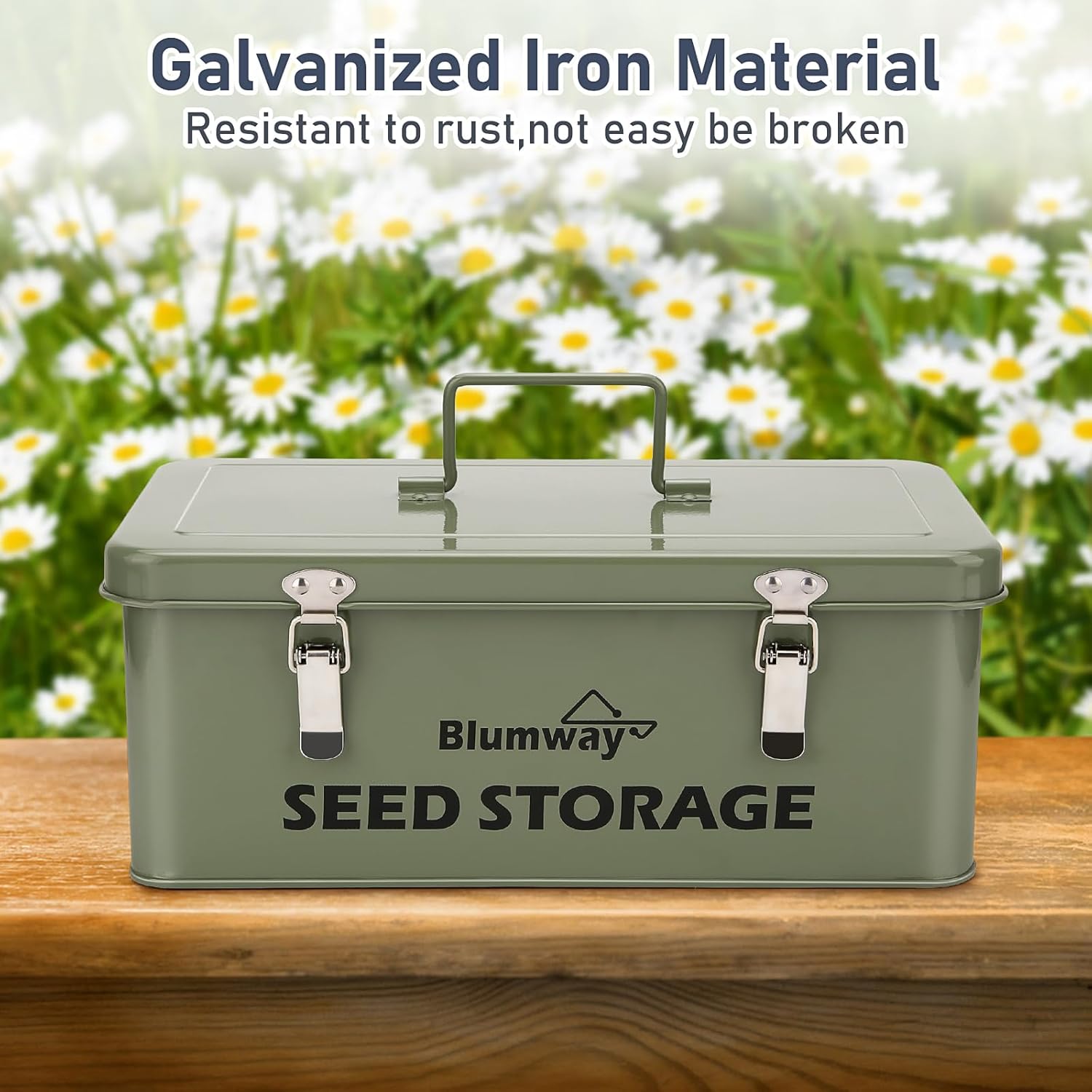 Seed Storage Organizer, Metal Seed Saving Box with Lid, Seed Storage Container with Safety Locks, 4 Compartments Seed