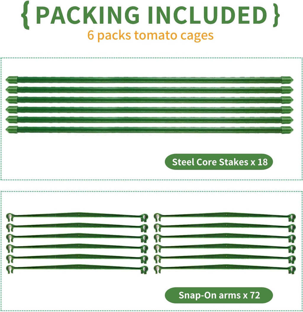 G-LEAF 6 Pack 5ft Tomato Cage for Garden Plant Support, Garden Stakes Tomato Cage, Tomato Cages Plant Stakes for