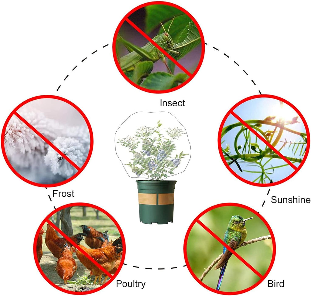 4 Pack Garden Neting Plant Insect Bird Barrier Mesh with Drawstring 4Ft x 4.6Ft Mesh Plant Covers Freeze Protection