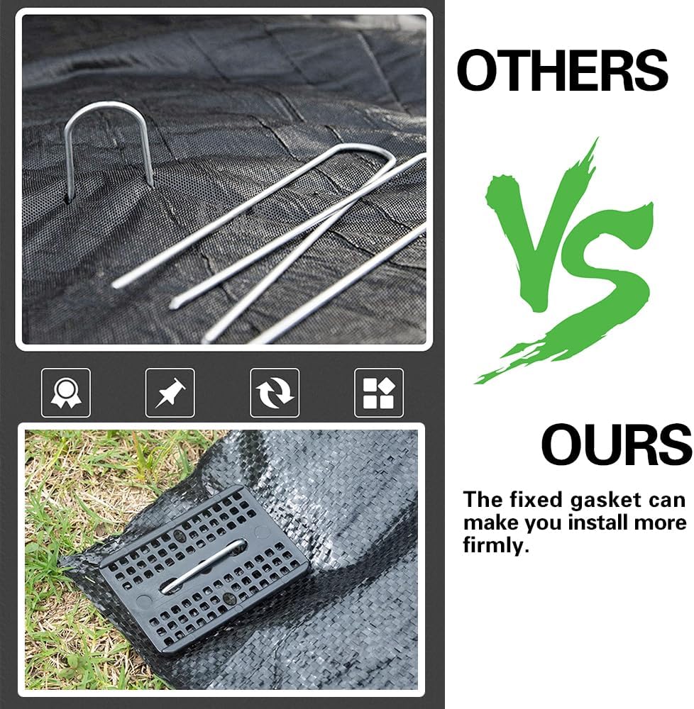Bakulyor 100 Pcs Landscape Staples + 100 Pcs Gasket, 6 Inch Garden Stakes Staples 11 Gauge U Shaped Galvanized Lawn