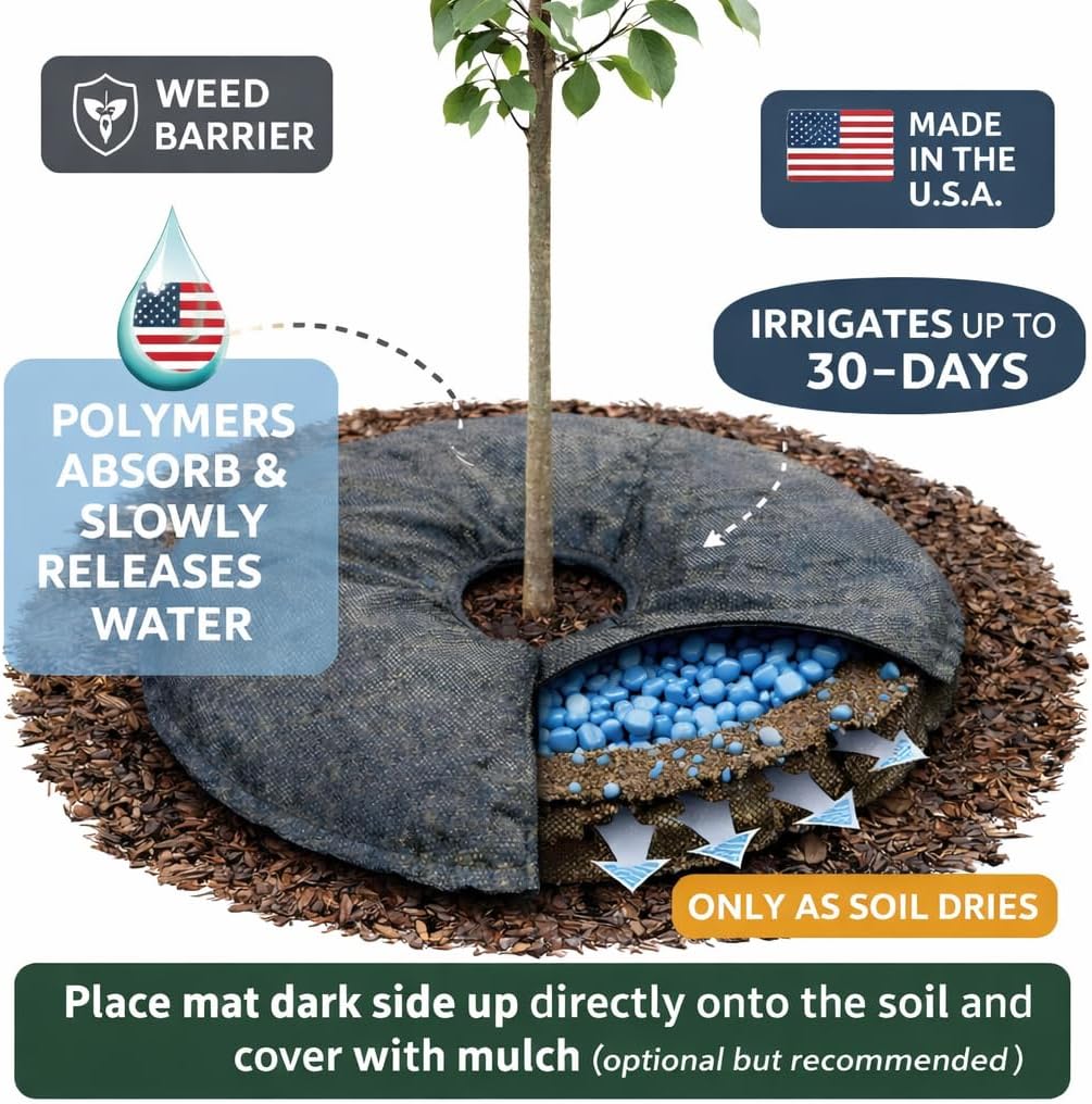 SteadySpring® 24" Smart 30+Day Tree Watering Mat - AUTO Refills with RAIN and Slow Releases As Plant Needs - for Root